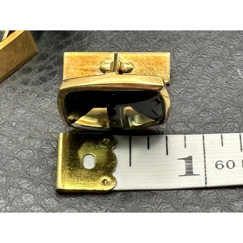 Vintage 14K Solid Gold Cufflinks Dark Green Gemstones Men's Formal Wear Luxury